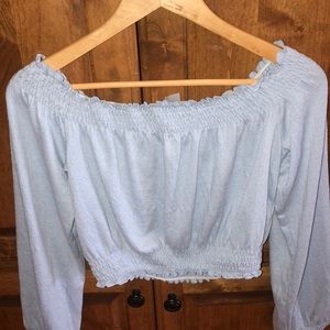 off the shoulder bunched long sleeve